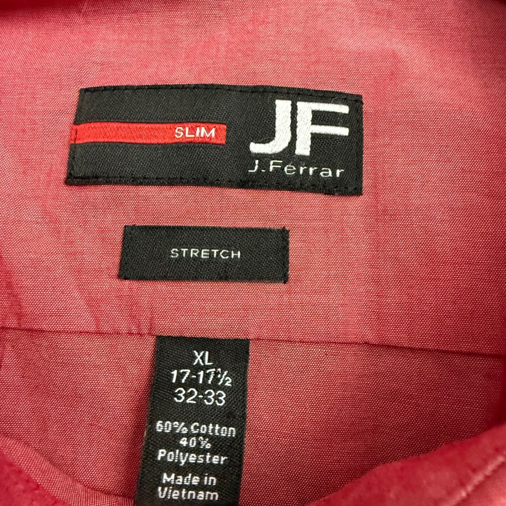 J Ferrar Mens Pink Slim Fit Stretch Button Down Dress‎ Shirt XL 17 17.5 - Picture 2 of 8